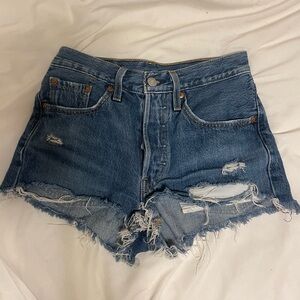 Levi's Blue Distressed Jean Shorts